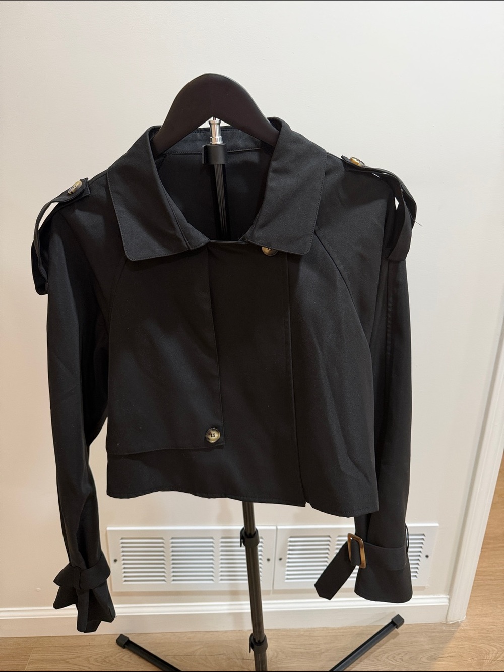Black Women's Cropped Trench Jacket - Classic Lightweight Coat